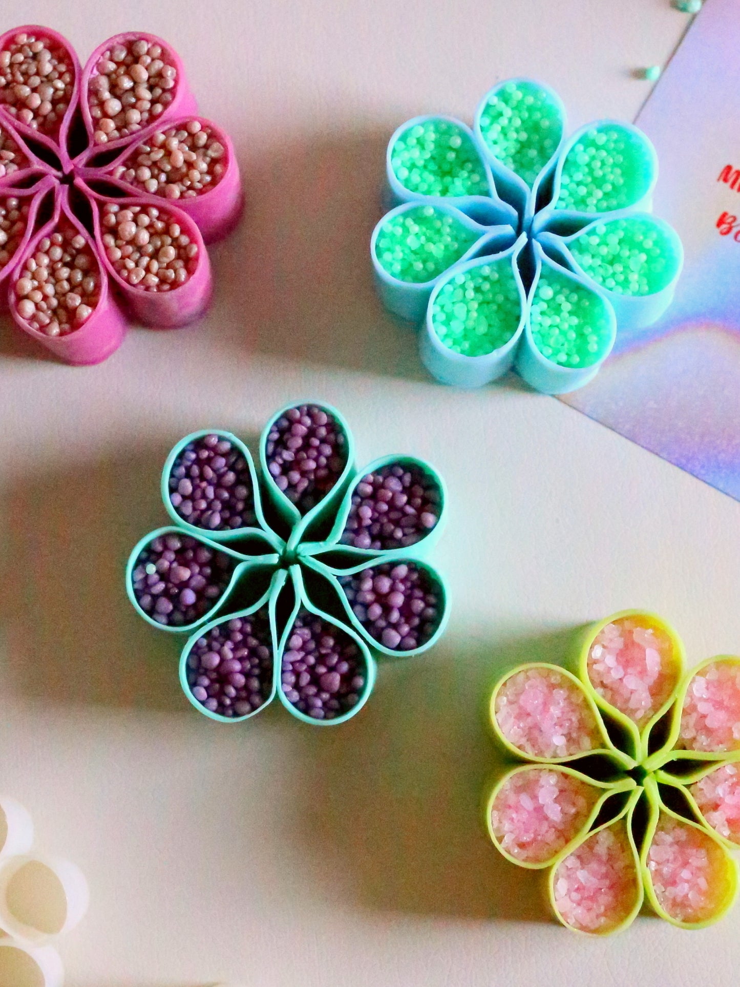 4 Blue-Green ASMR Flower-Shaped Soaps with Starch, Crispy Gift Set for ASMR Lover