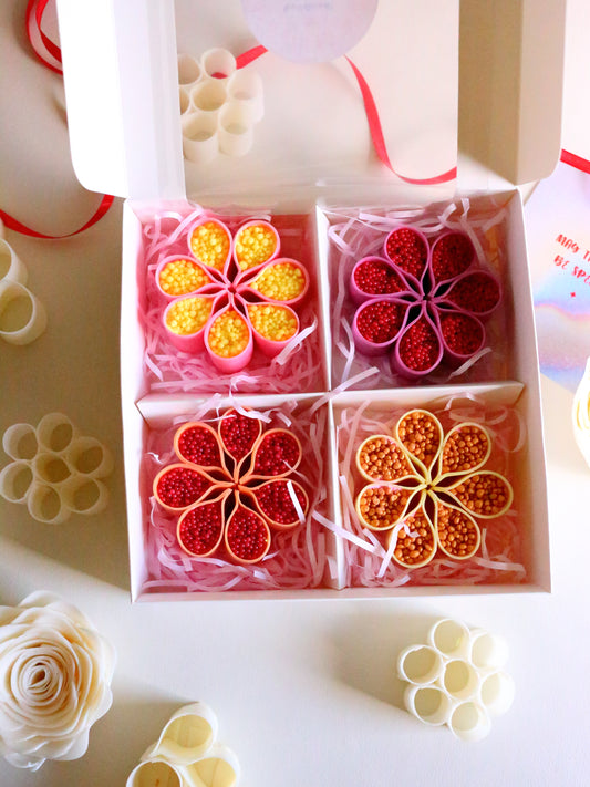 Pink-Yellow Set of 4 ASMR Flower-Shaped Soaps, Starch Filled Crunchy Soap Gift Box
